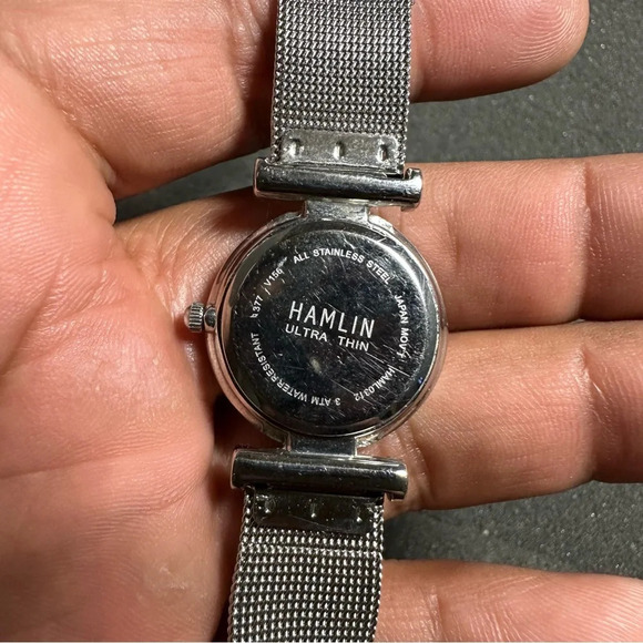 Hamlin Ultra Thin Ladies Quartz Watch Silver Tone Diamond Accent Dial Working - Picture 10 of 10